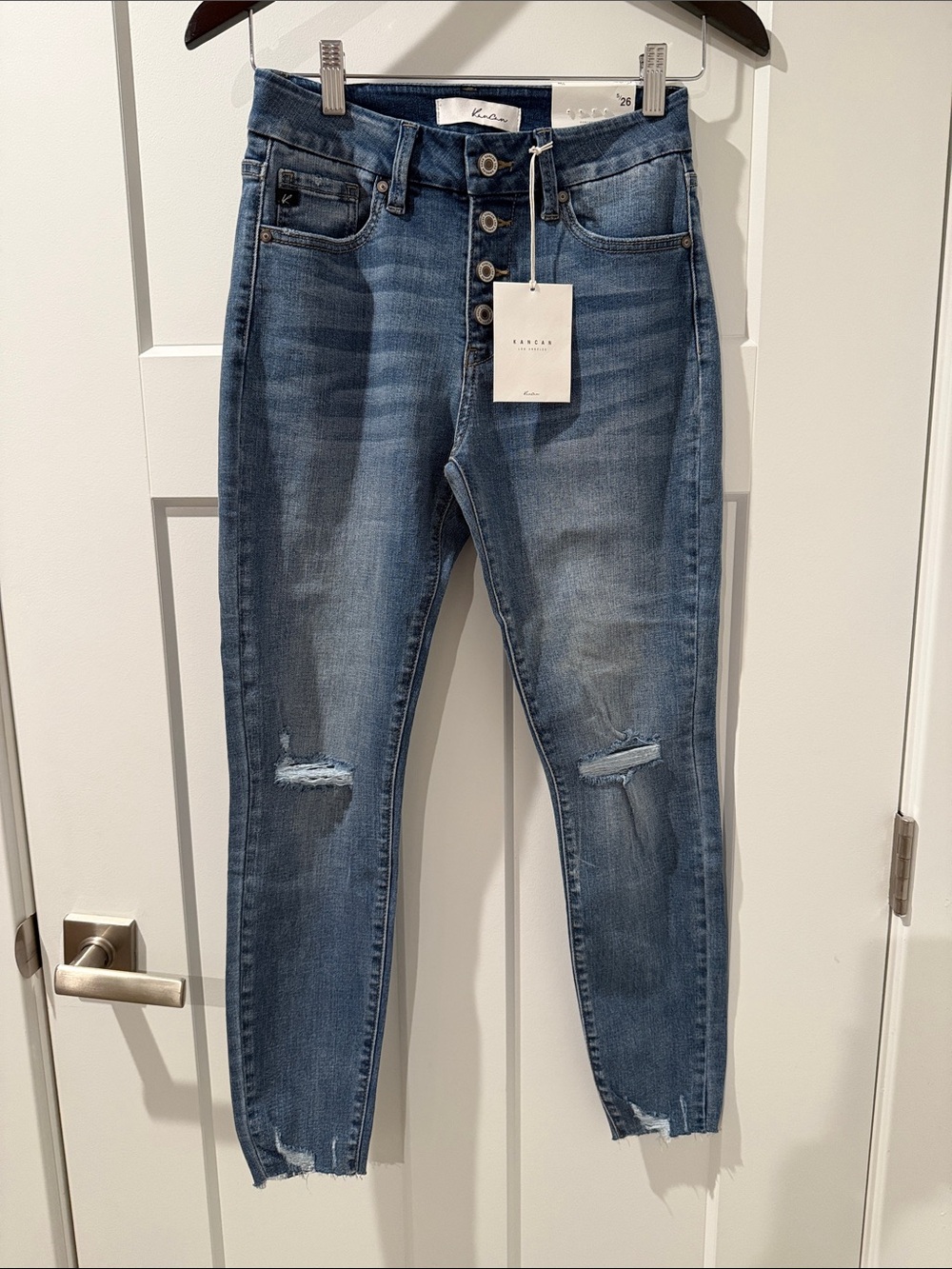 KanCan Ankle Skinny High-Rise Button-Fly Distressed Jeans - Blue Wash